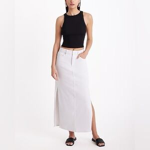 High Waisted White Denim Maxi Skirt